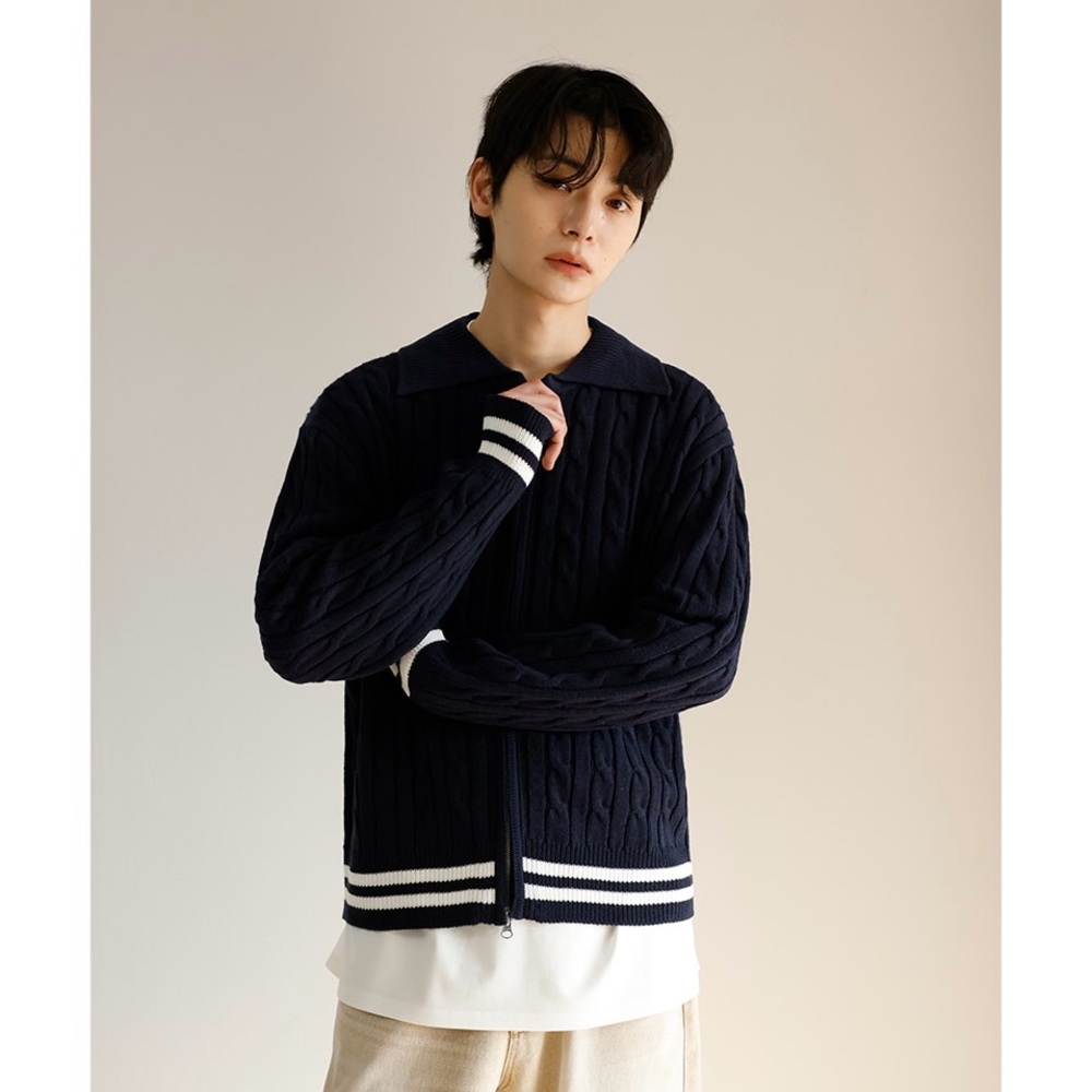 Two-way zipper knit cardigan